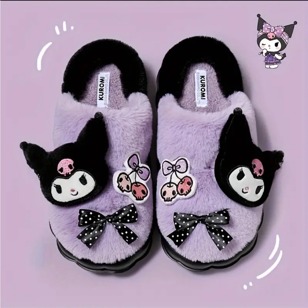 Kuromi NIP Furry Platform Slippers